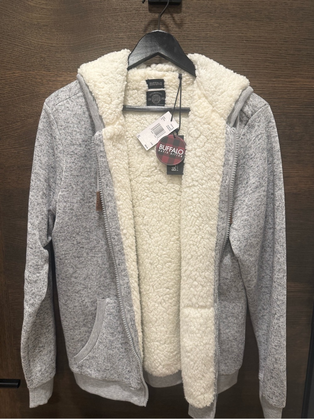 Buffalo David Bitton Light Gray Sherpa-Lined Zip Hoodie